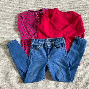 Primary set: sweater, long sleeve tee and jeans